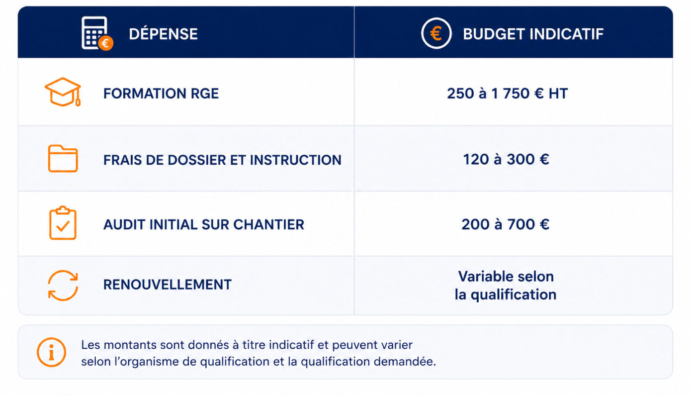 Récapitulatif des coûts pour obtenir une qualification RGE